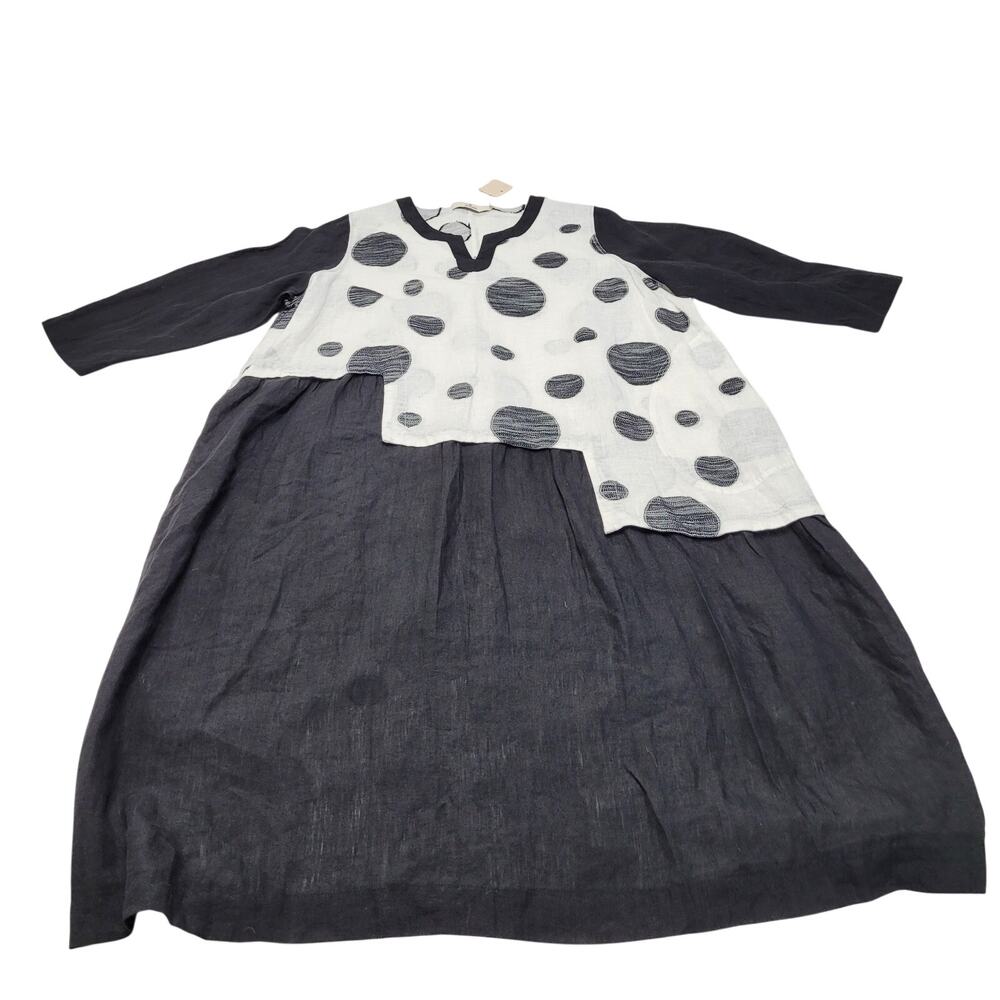 Cheyenne linen cotton lagenlook popover oversized midi dress polka dot
